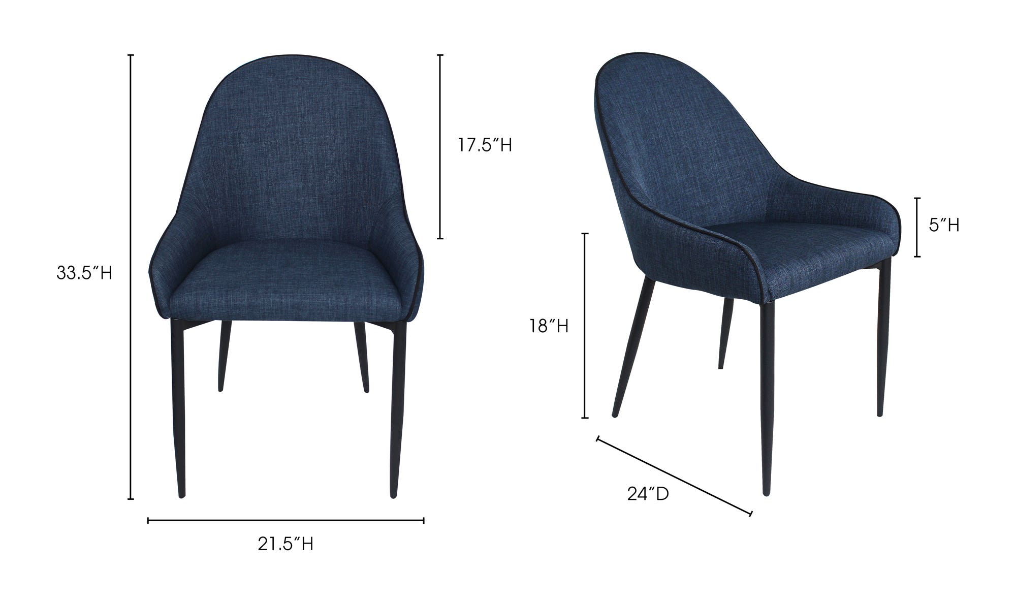 Moe's - Lapis Modern Dining Chair Set of 2 in Blue