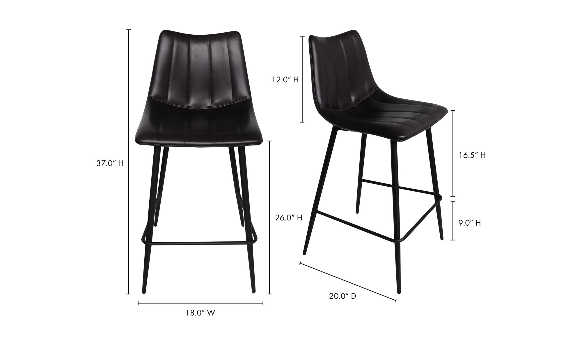 Moe's Alibi Contemporary Counter Stool Set of 2 - Black