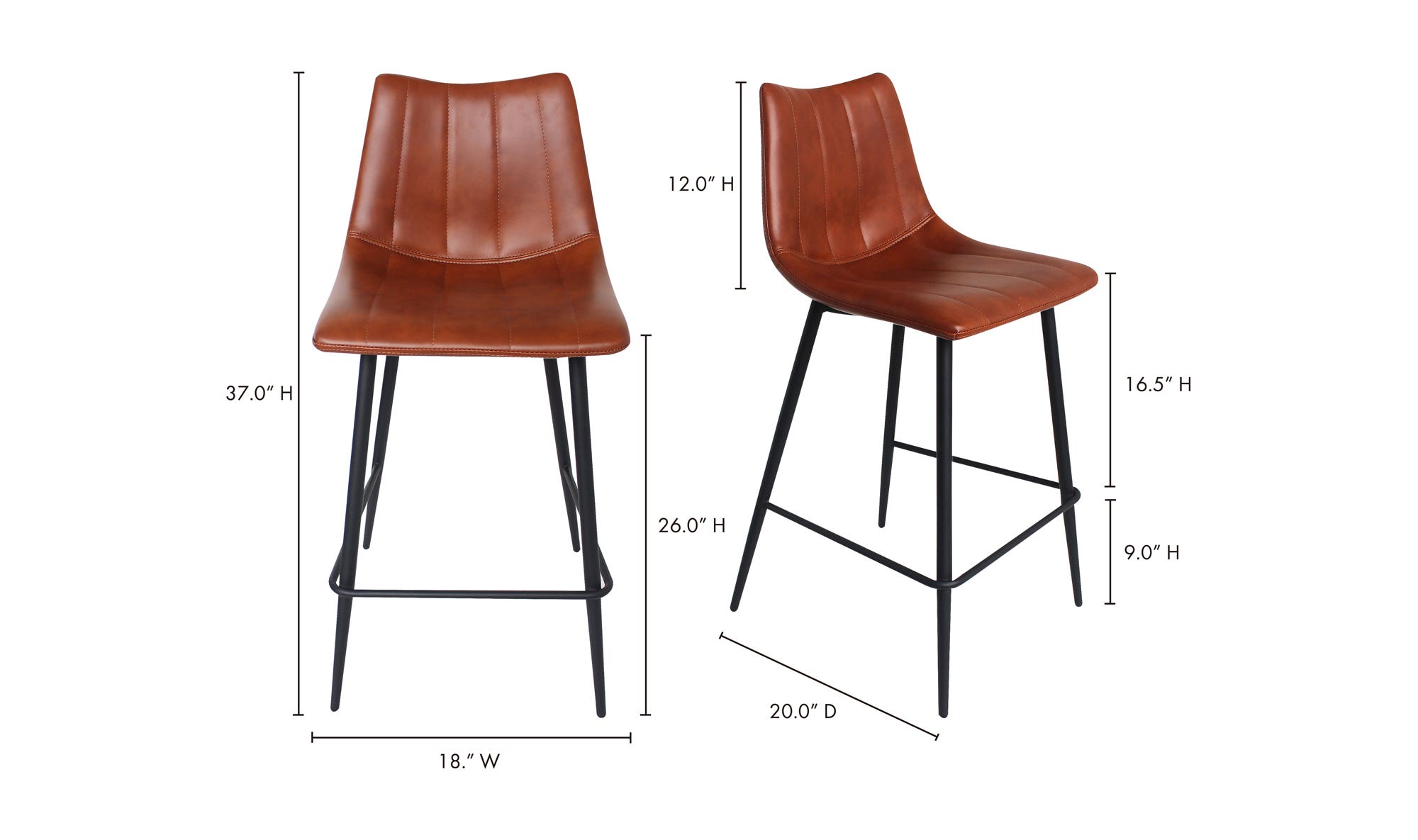 Moe's Alibi Contemporary Counter Stool Set of 2 - Brown