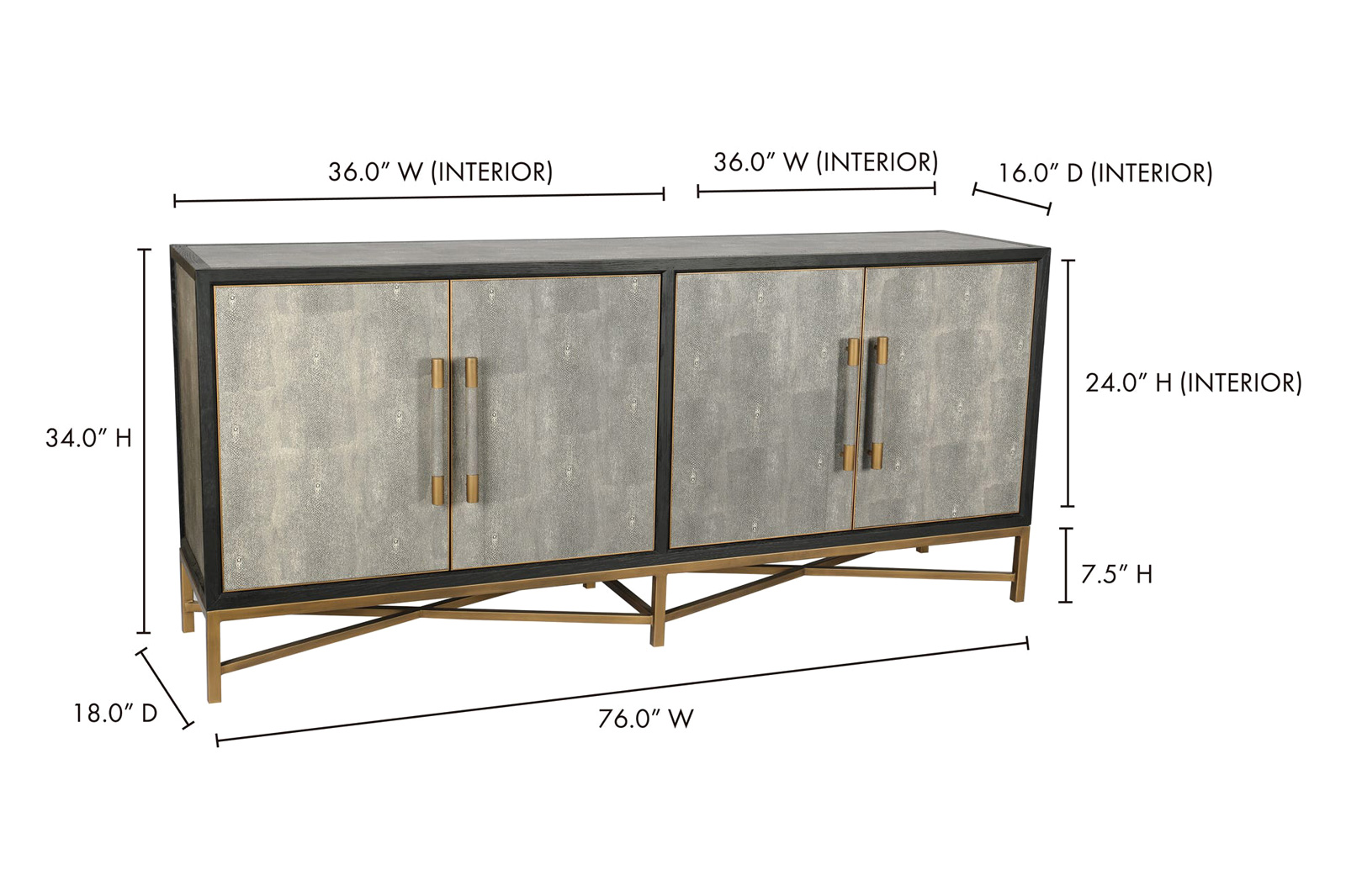 Moe's Mako Art Deco Small Sideboard - Gray