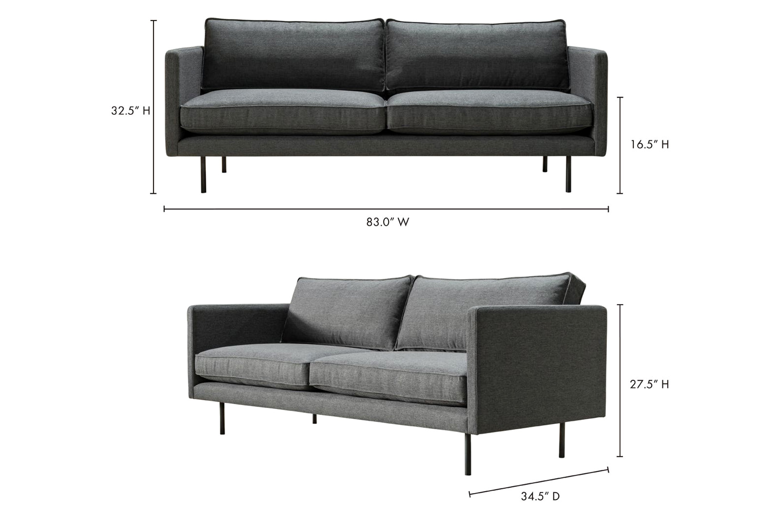 Moe's Raphael Sofa - Charcoal Gray