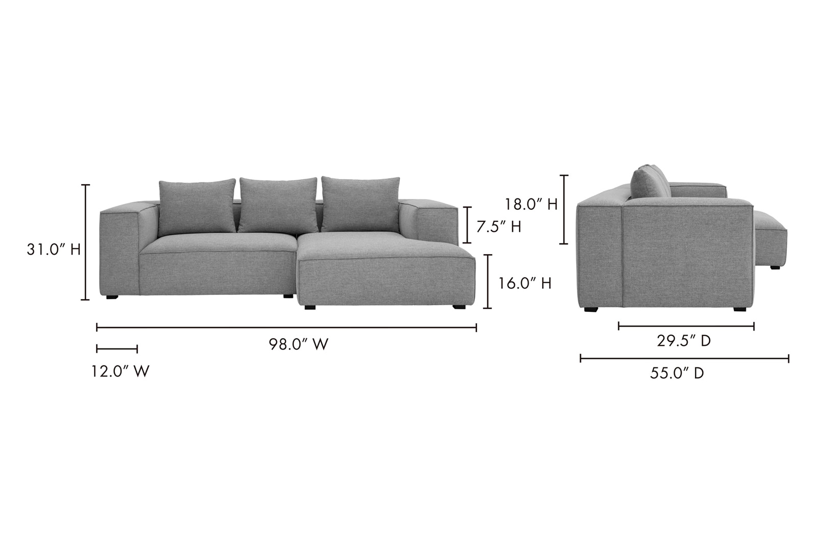 Moe's Basque Sectional - Soft Gray, Right Facing