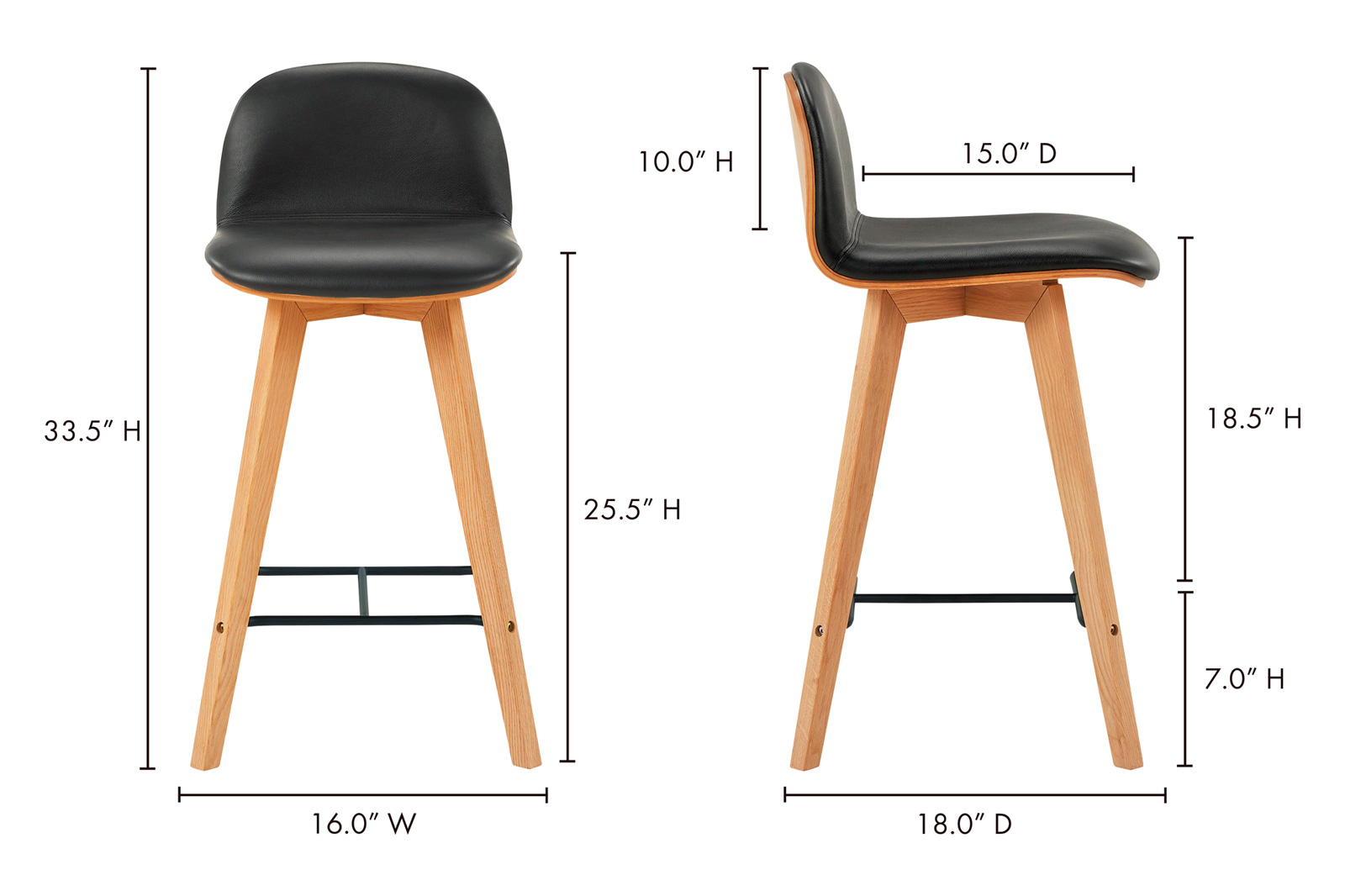 Moe's Napoli Leather Counter Stool - Black