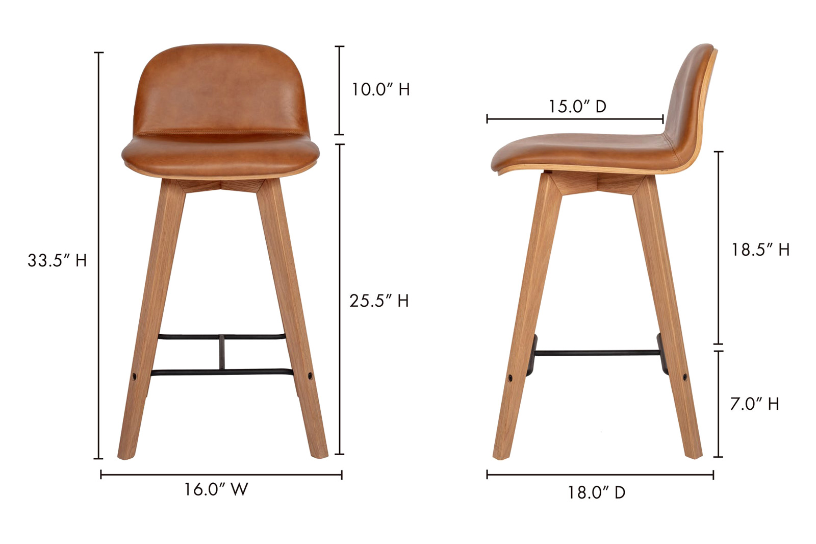 Moe's Napoli Leather Counter Stool - Tan