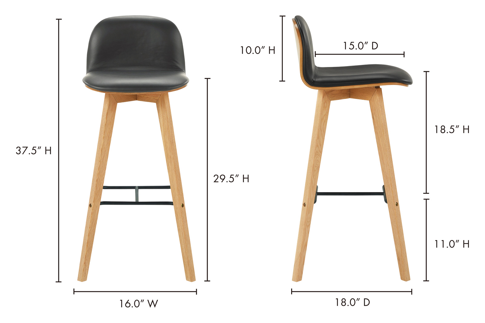 Moe's Napoli Leather Bar Stool - Black