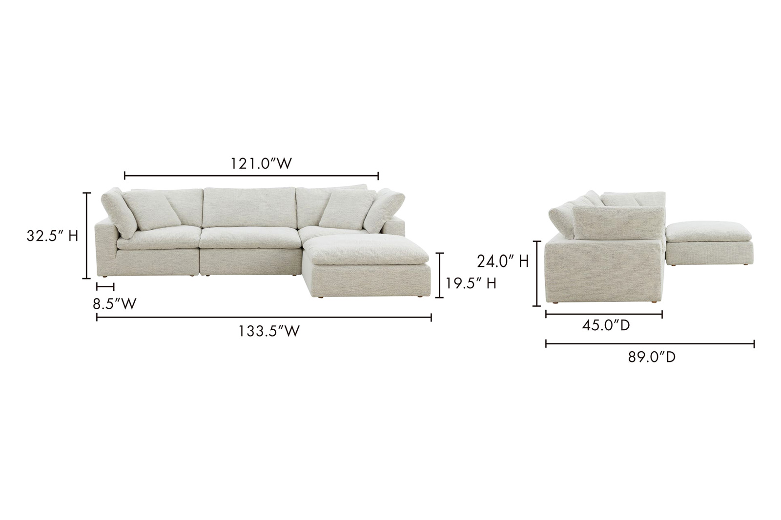 Moe's Clay Lounge Modular Sectional - Coastside Sand