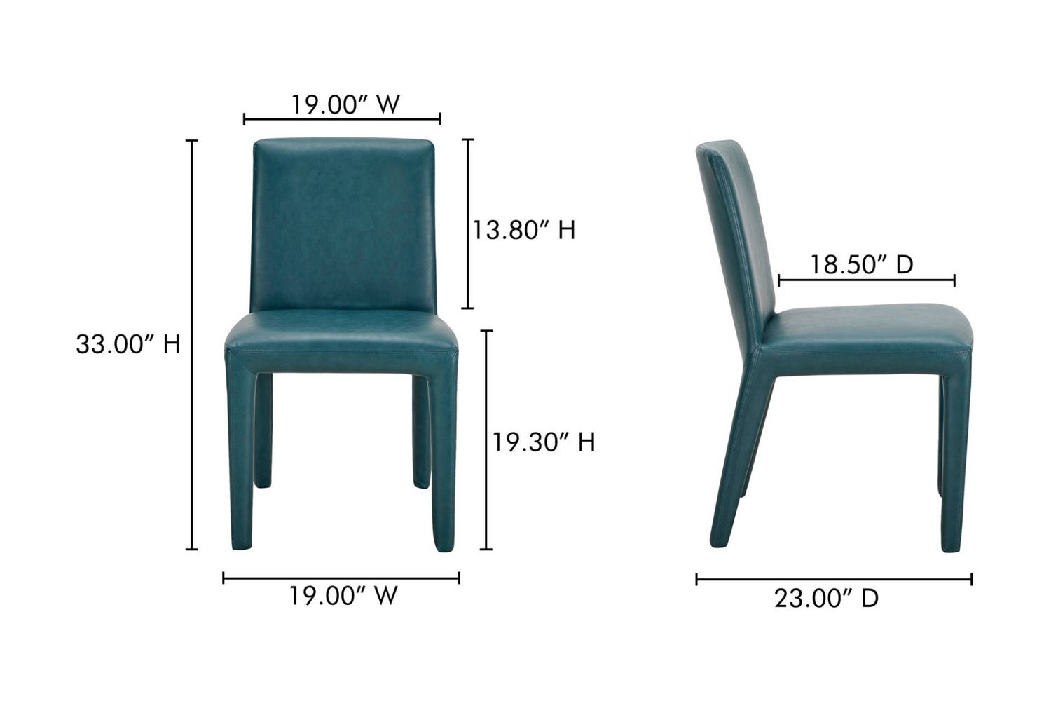 Moe's Monte Contemporary Dining Chair Set of 2 - Teal, Vegan Leather