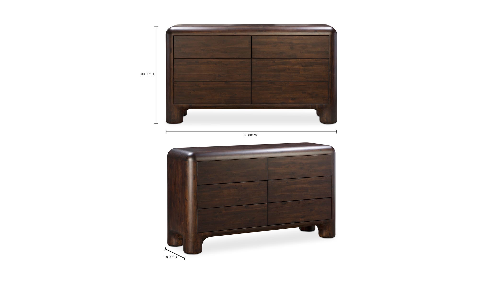 Moe's - Rowan Mid-Century Modern 6 Drawers Dresser in Dark Brown