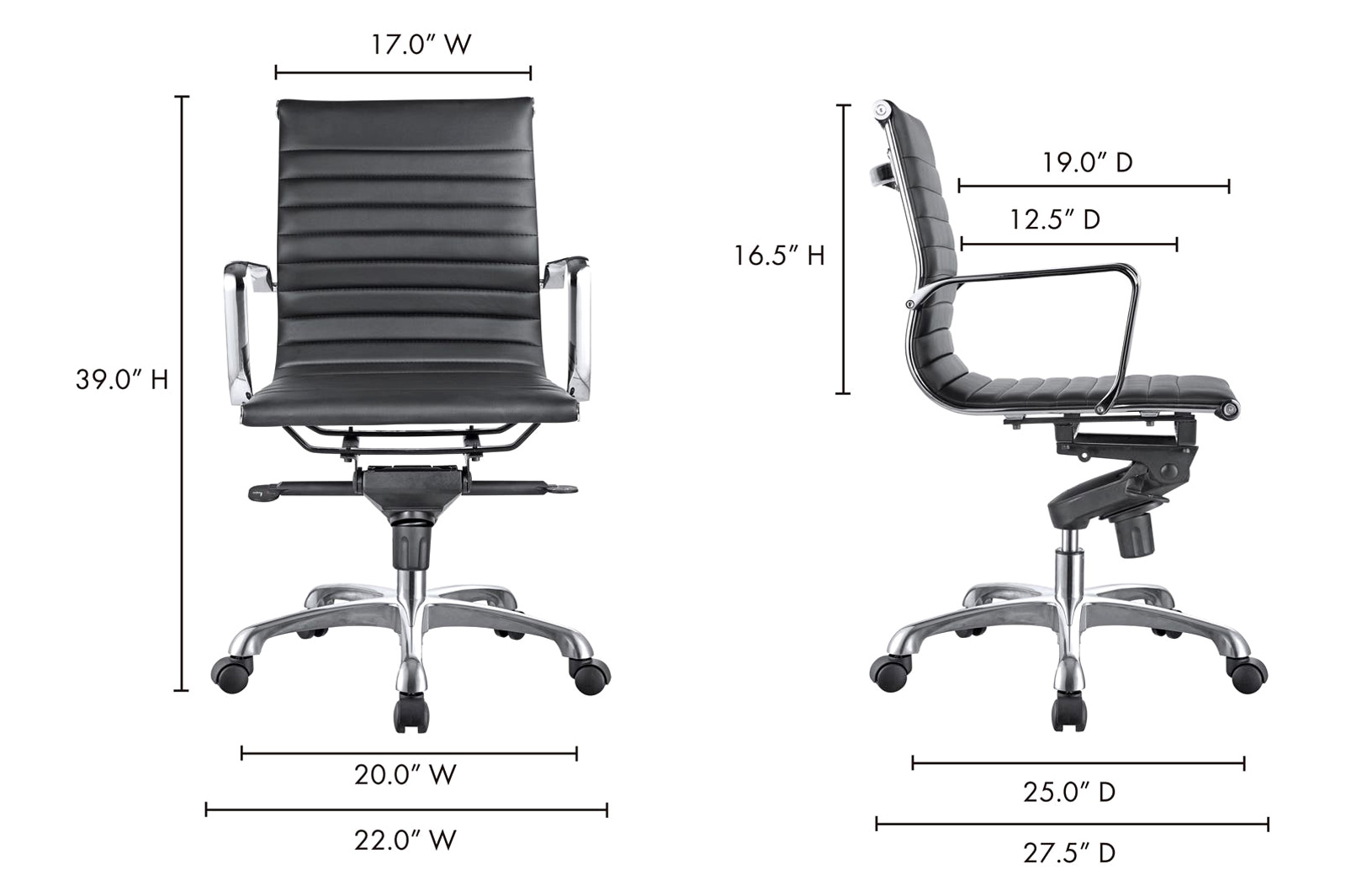 Moe's Studio Office Chair Low Back - Black