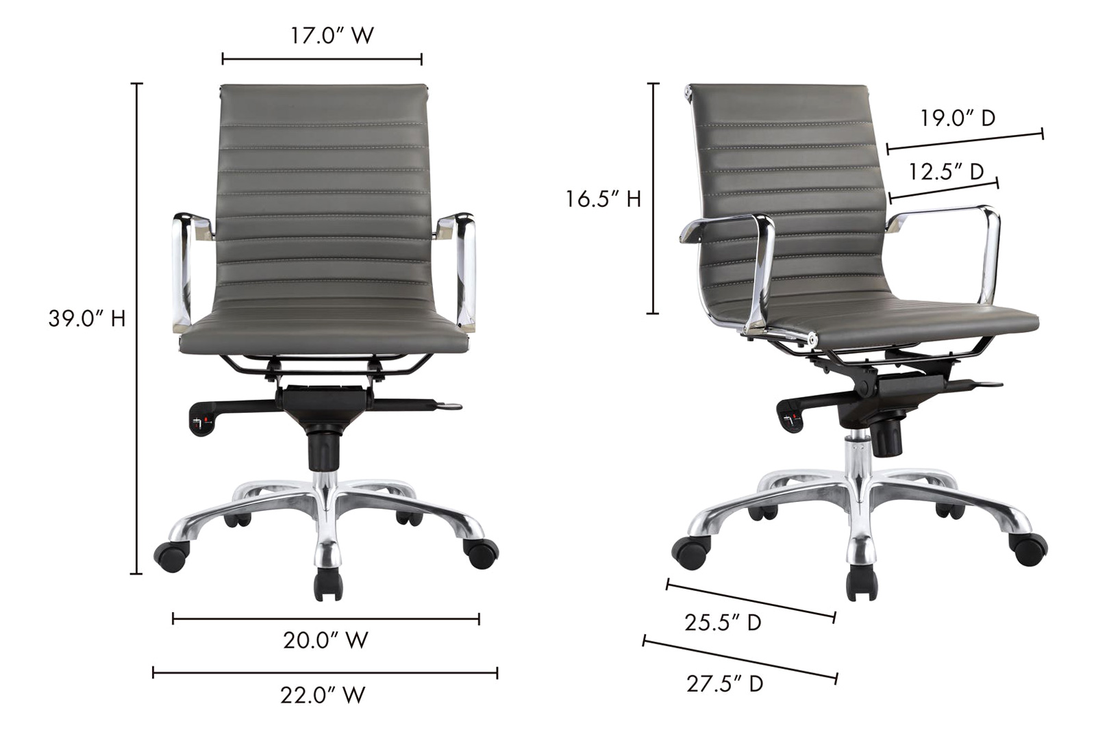 Moe's Studio Office Chair Low Back - Gray