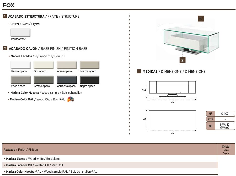 Nacher Fox TV Unit - Wood Sample RAL Base, Glass Top