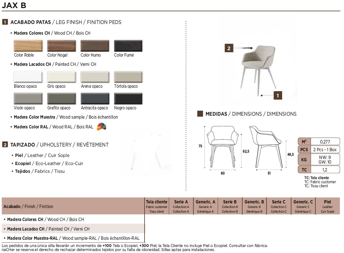 Nacher Jax Dining Chair - Wood CH Legs, Series B Upholstery