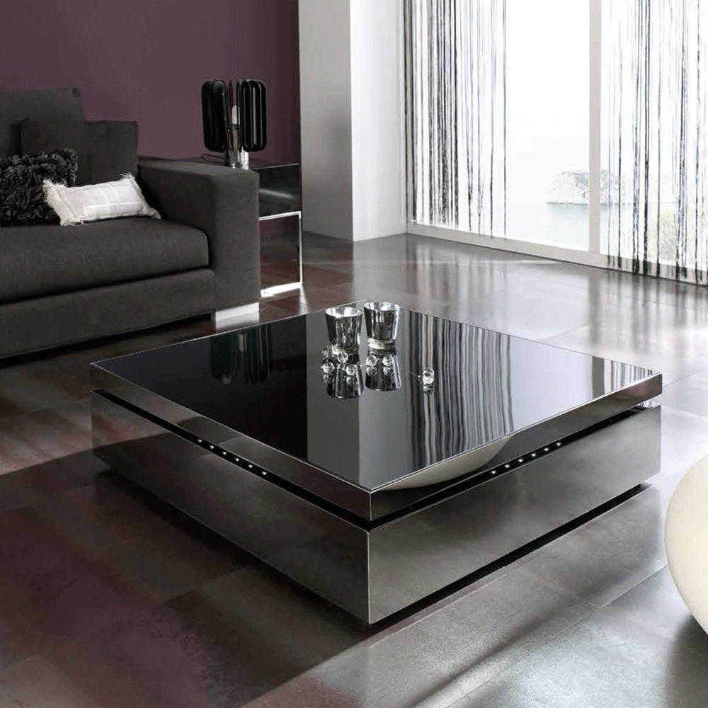 Nacher Raf Coffee Table - Stainless Steel Base, Glass Top