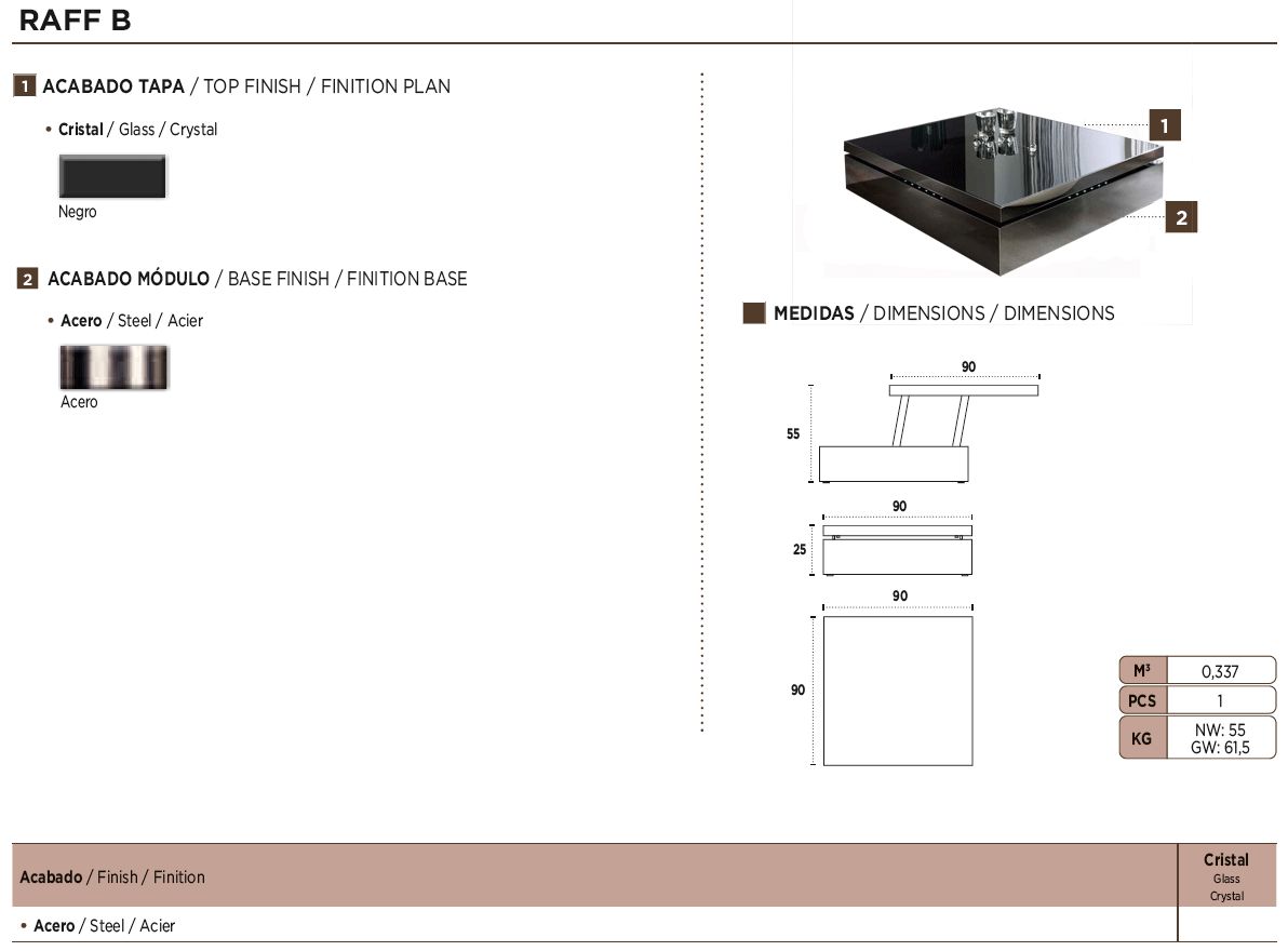 Nacher Raf Coffee Table - Stainless Steel Base, Glass Top