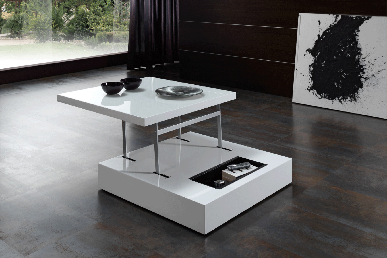 Nacher Raf Coffee Table - MDF White Base, Glass Top