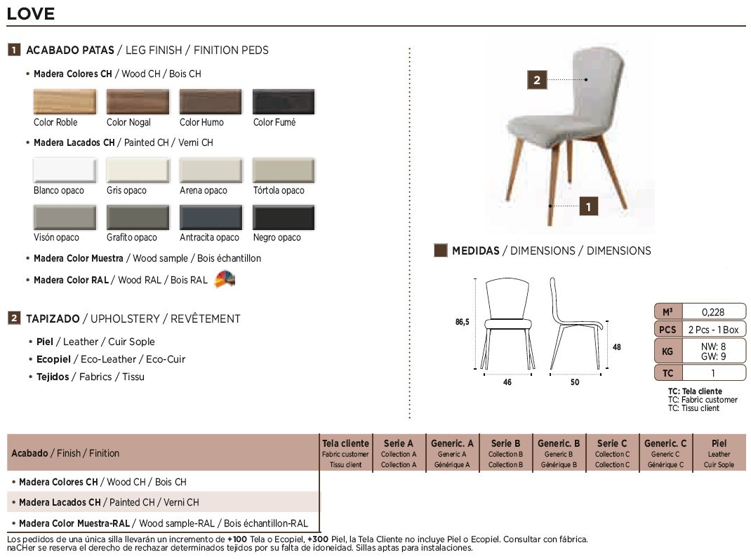 Nacher - Love Dining Chair in Wood CH Legs, Series B Upholstery