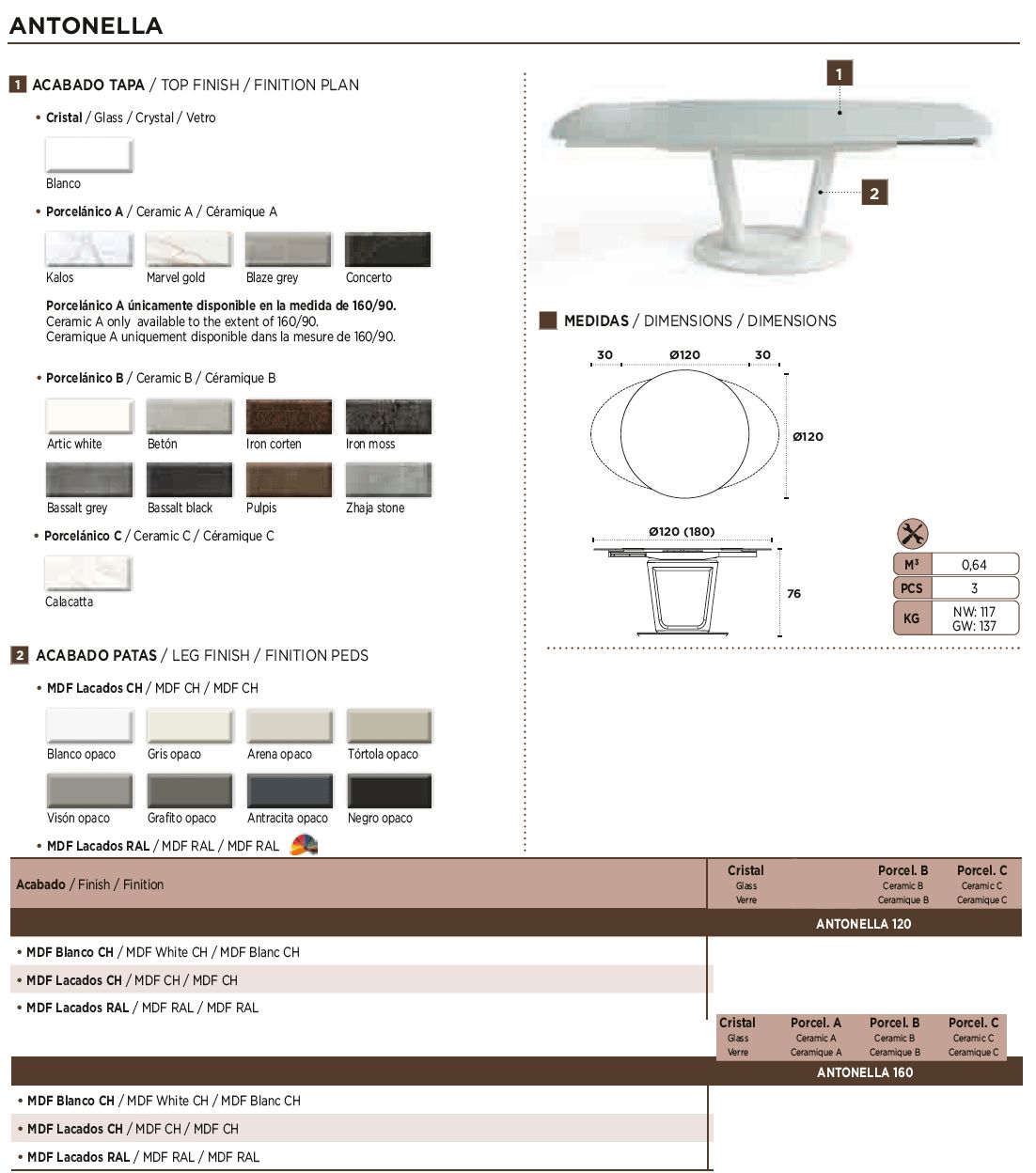 Nacher Antonella Extendable Round Dining Table - MDF RAL Legs, Ceramic B Top