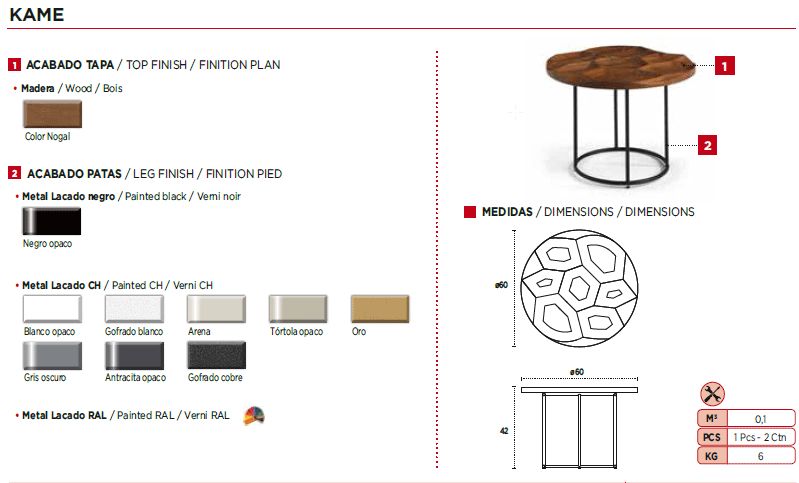 Nacher Kame Round End Table - RAL Base, Walnut Top