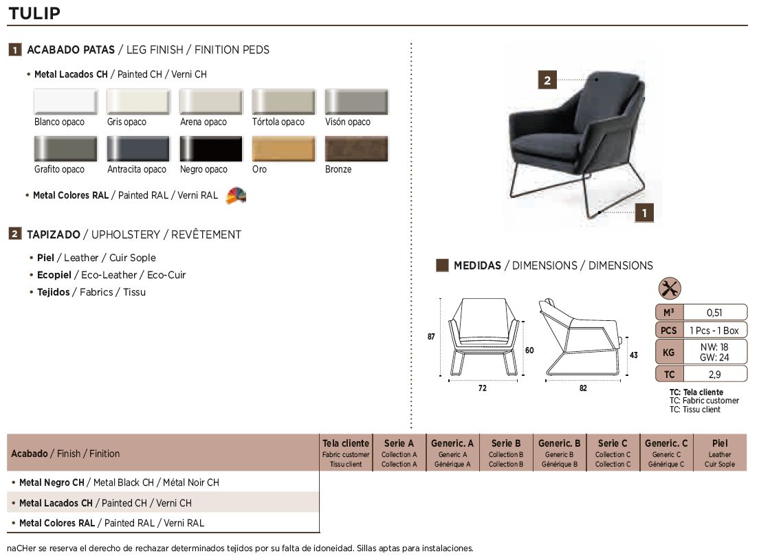 Nacher Tulip Small Armchair - Painted RAL Legs, Series B Upholstery