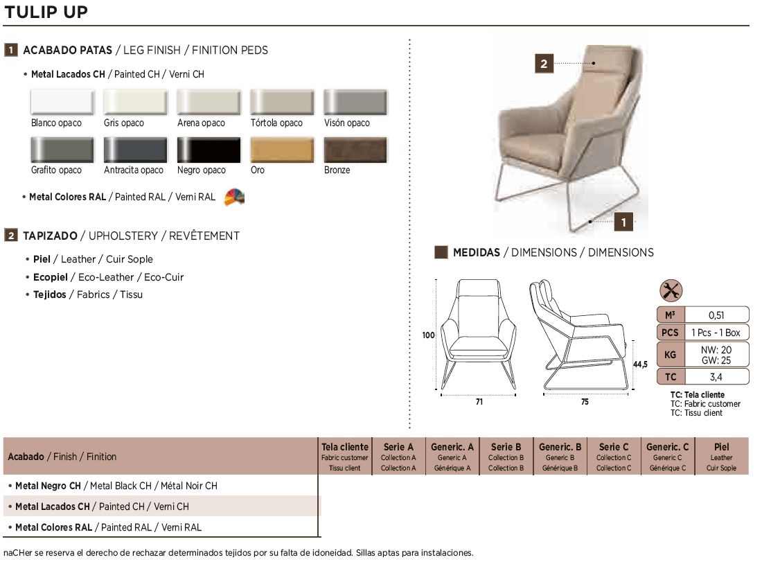 Nacher Tulip Large Armchair - Painted RAL Legs, Series B Upholstery