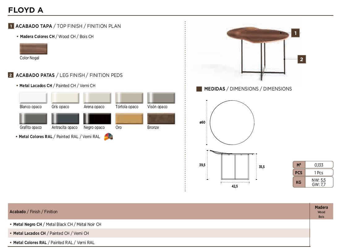 Nacher Floyd Round Small Side Table - Metal Black CH Legs