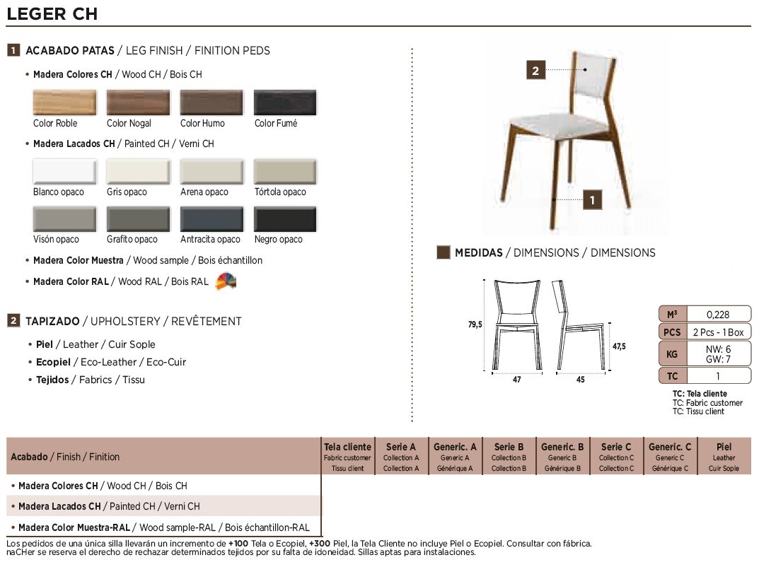 Nacher Leger Dining Chair - Wood Sample RAL Legs, Series B Upholstery