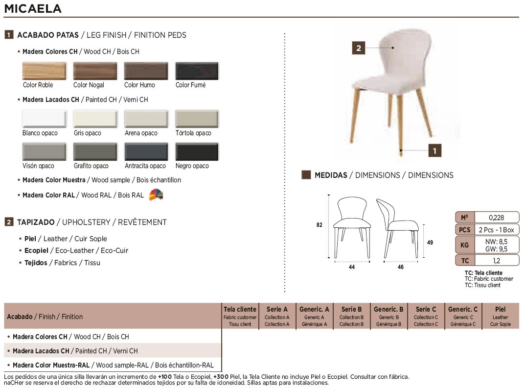 Nacher Micaela Dining Chair - Wood Sample RAL Legs, Series B Upholstery