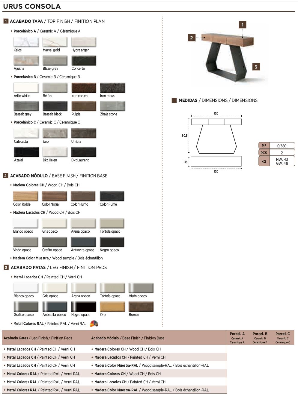 Nacher Urus Console - Wood Sample RAL Base, Ceramic B Top