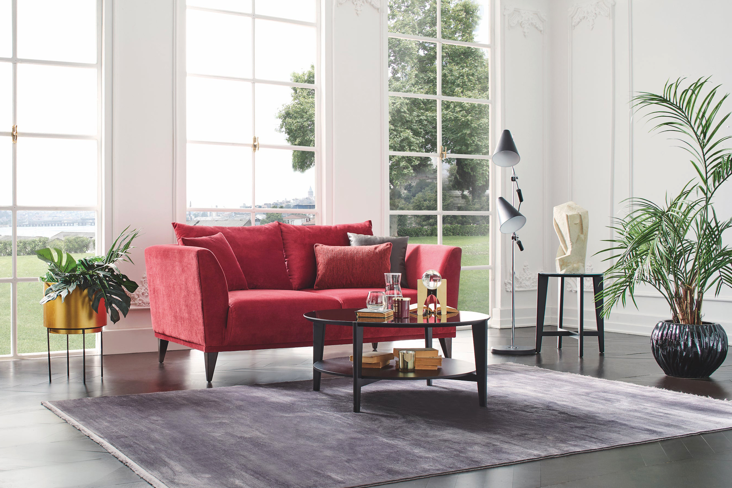 Nova - Gravity Plus Exen Burgundy 2-Seater Sofa with Walnut Legs