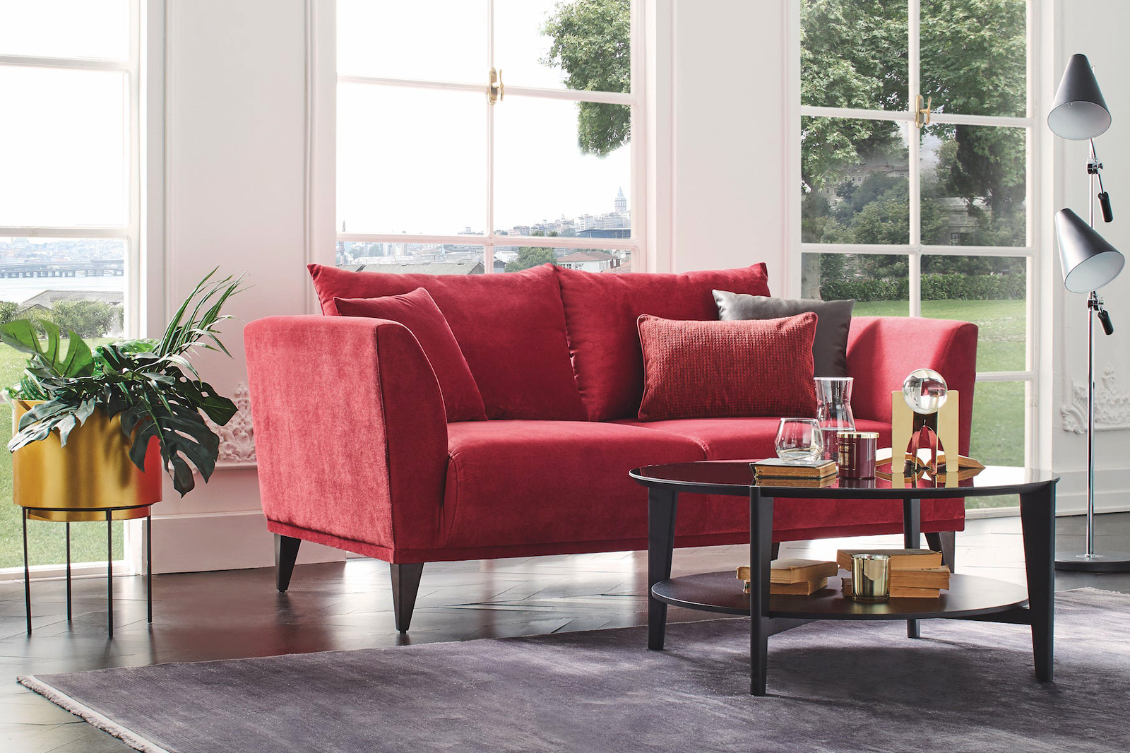 Nova - Gravity Plus Exen Burgundy 2-Seater Sofa with Walnut Legs