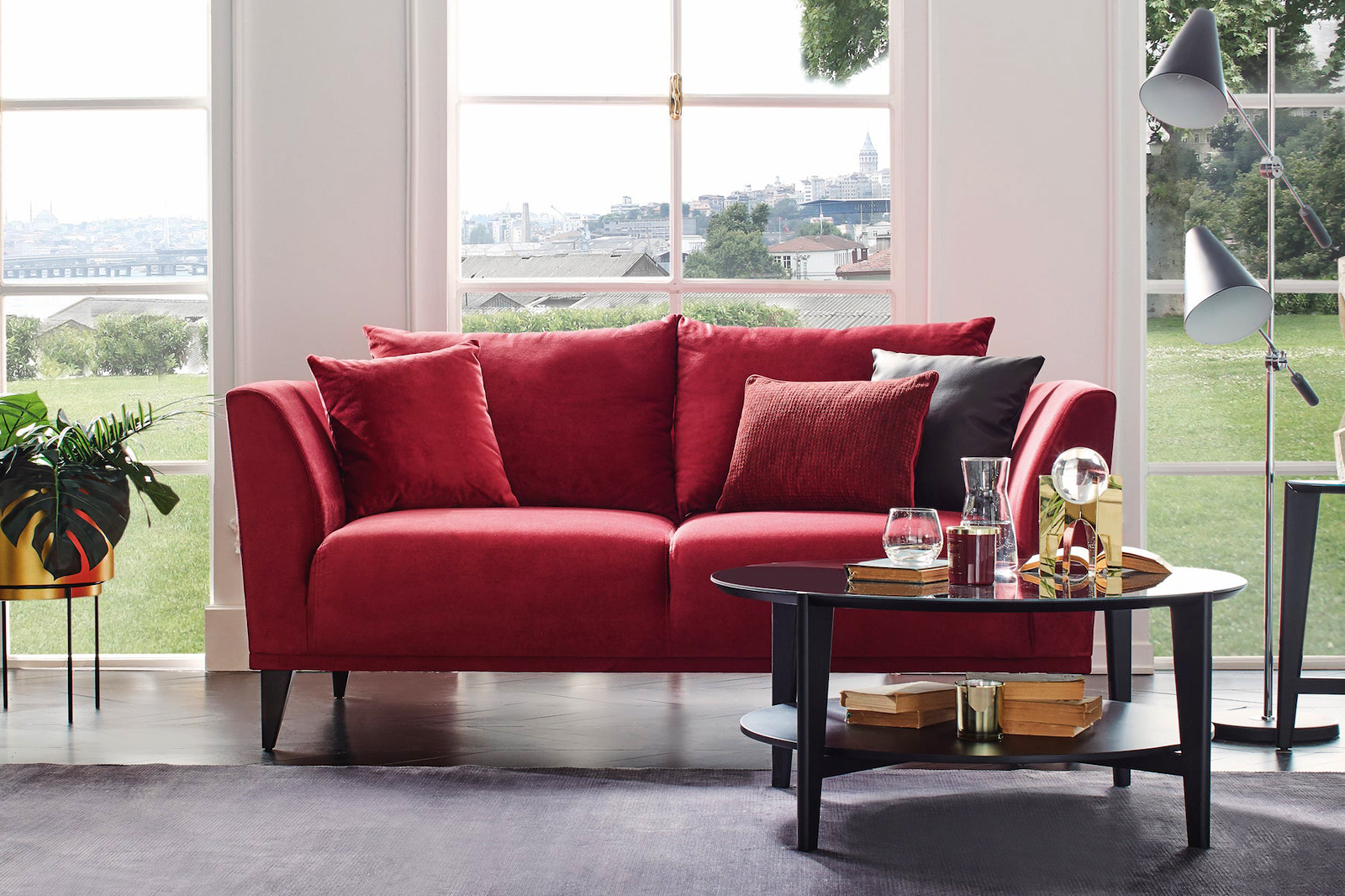 Nova - Gravity Plus Exen Burgundy 2-Seater Sofa with Walnut Legs