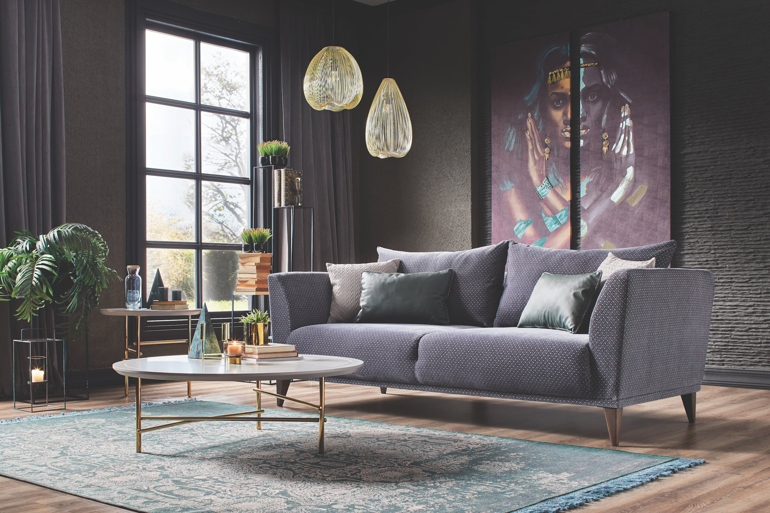 Nova - Gravity Plus Gray 3-Seater Sofa with Walnut Legs