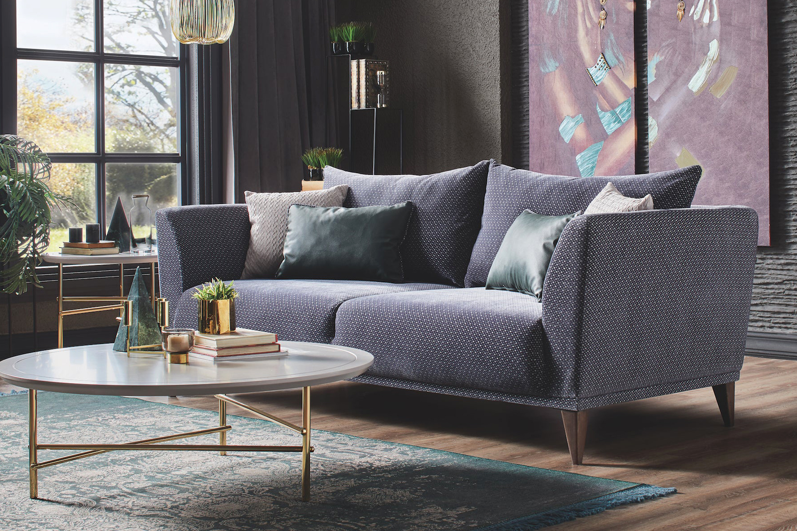 Nova - Gravity Plus Gray 3-Seater Sofa with Walnut Legs