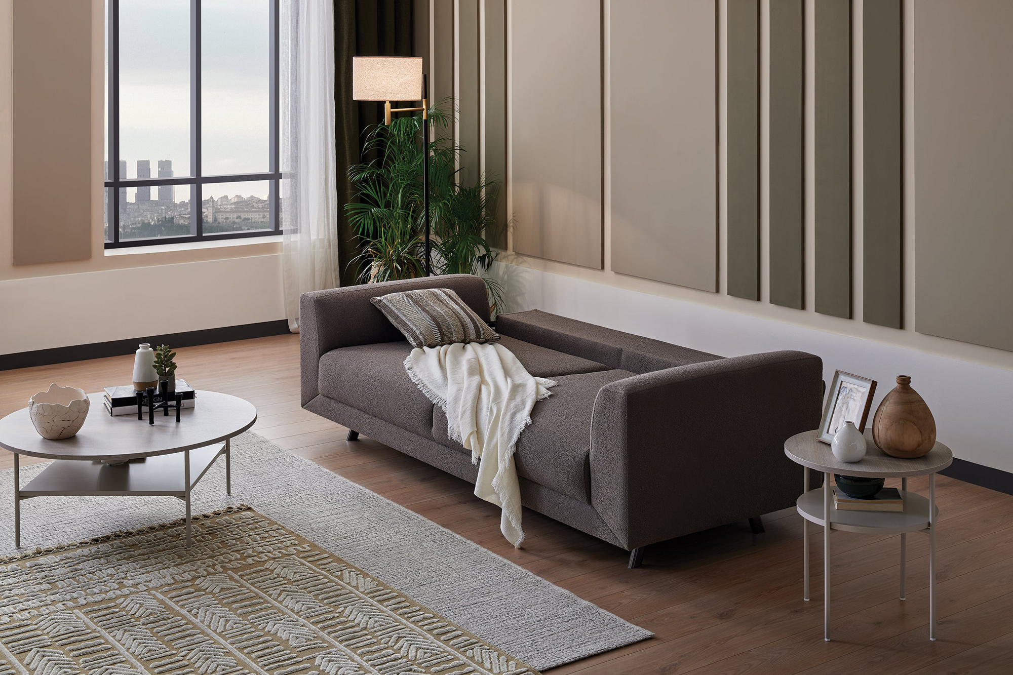 Nova - Basel Taupe Boucle 3-Seater Sofa Bed