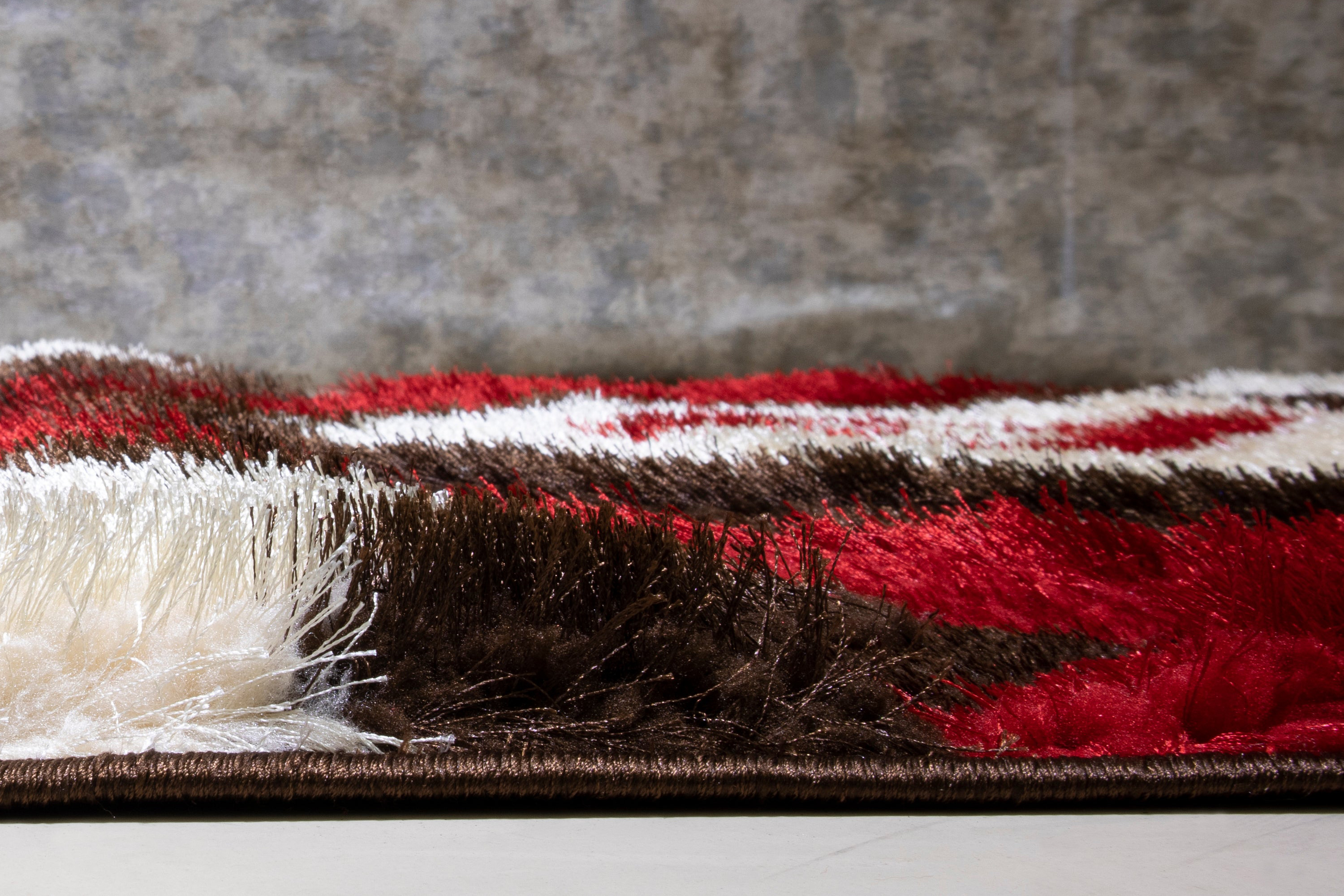 Nova 3D151 Shaggy Area Rug - Brown/Red