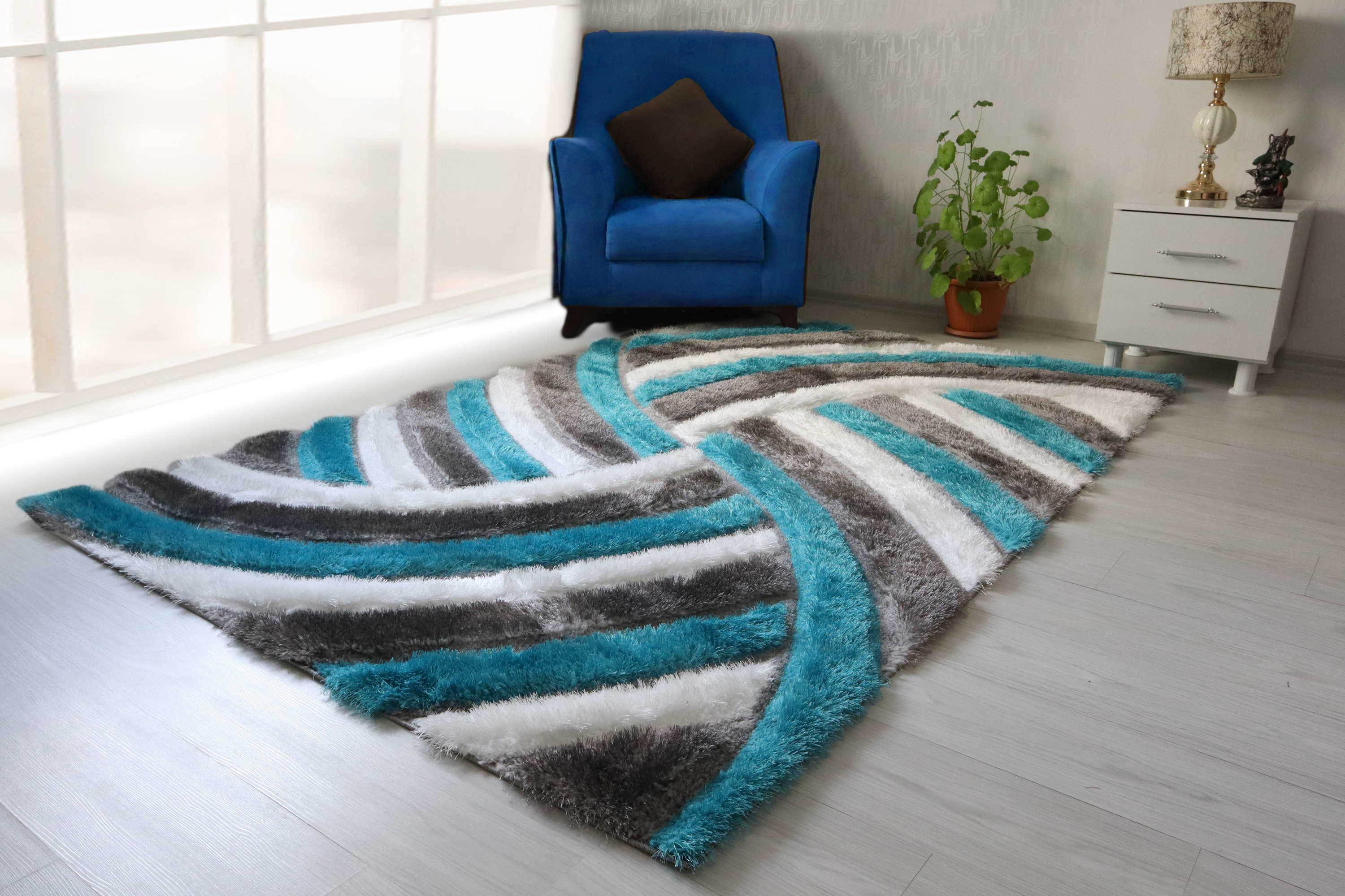 Nova 3D333 Shaggy Area Rug - Gray/Turqouise