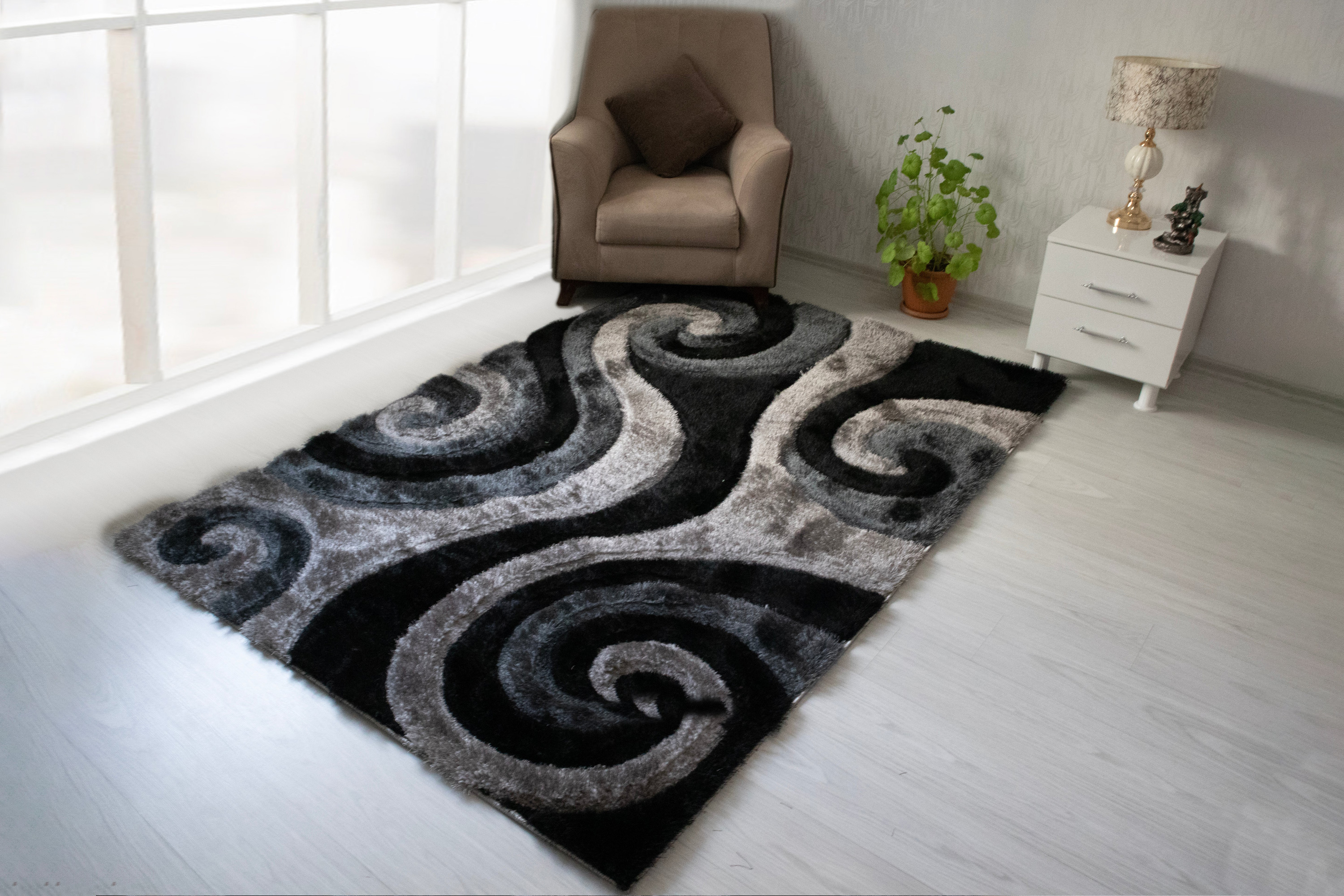 Nova 3D555 Shaggy Area Rug - Gray