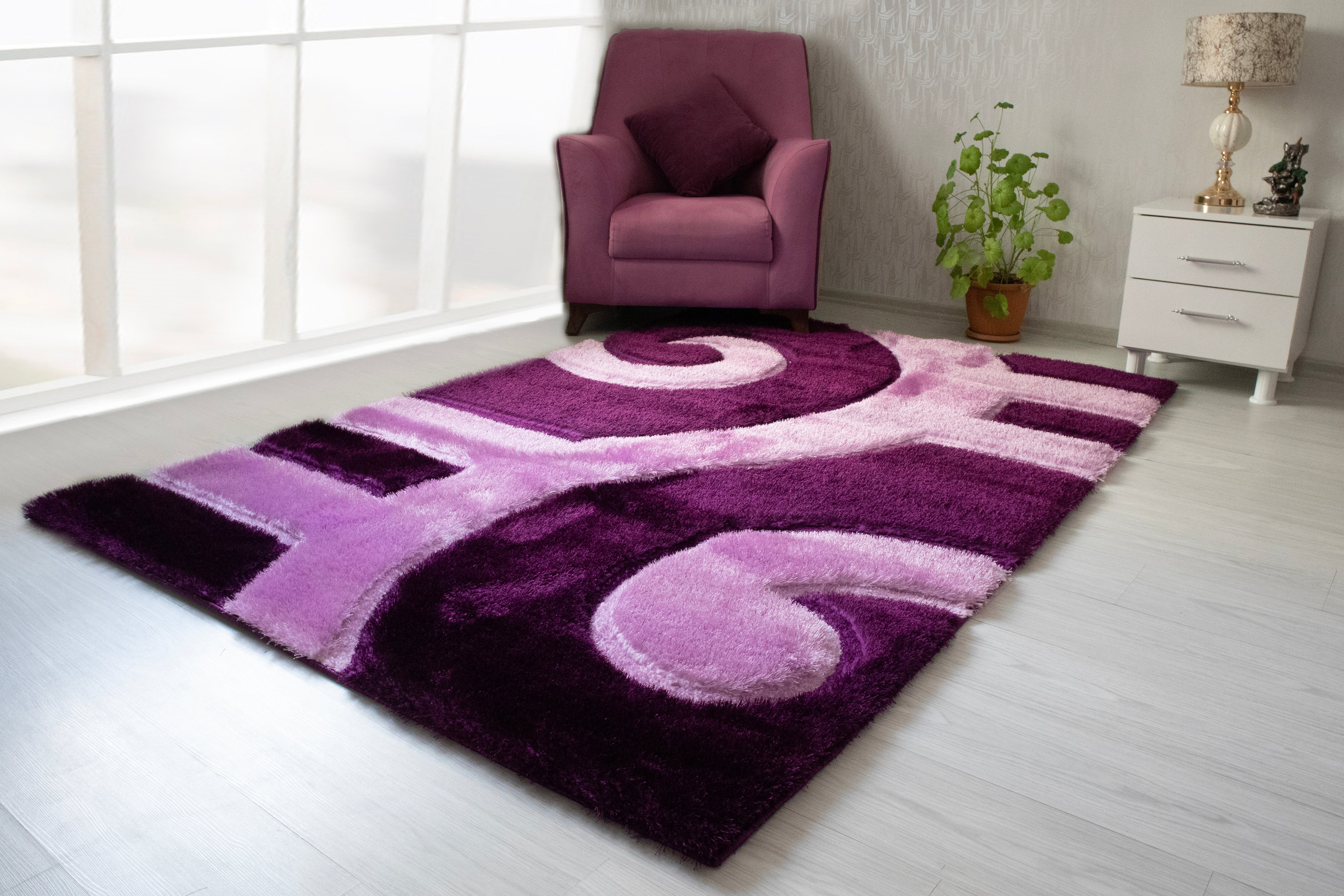 Nova - 3D666 Shaggy Area Rug in Purple