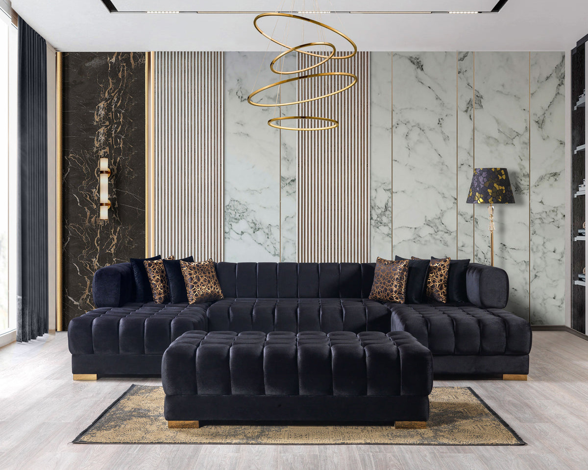 Nova Ariana Velvet Double Chaise Sectional - Black