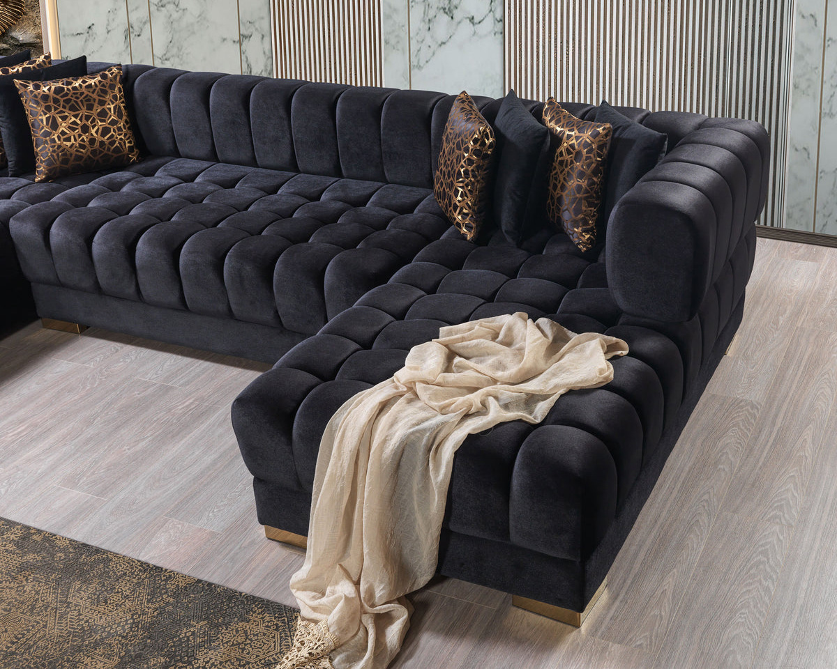 Nova Ariana Velvet Double Chaise Sectional - Black