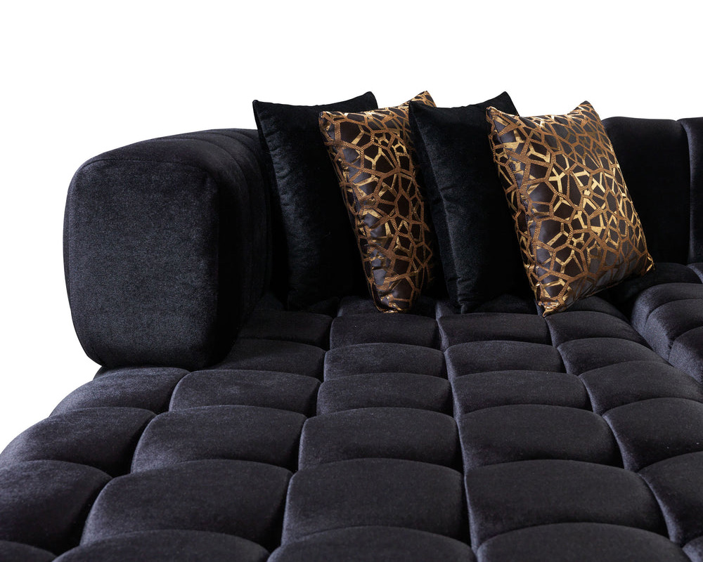 Nova Ariana Velvet Double Chaise Sectional - Black