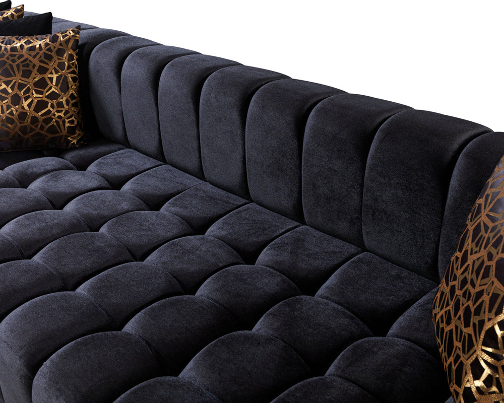 Nova Ariana Velvet Double Chaise Sectional - Black