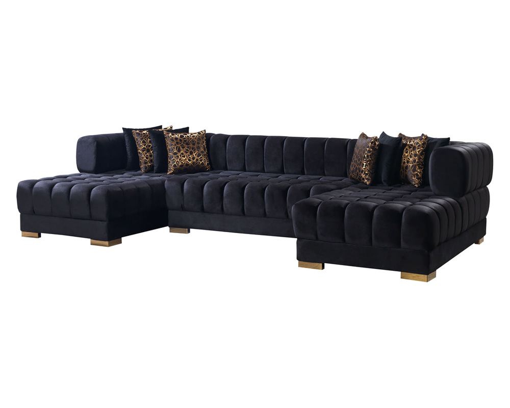 Nova Ariana Velvet Double Chaise Sectional - Black