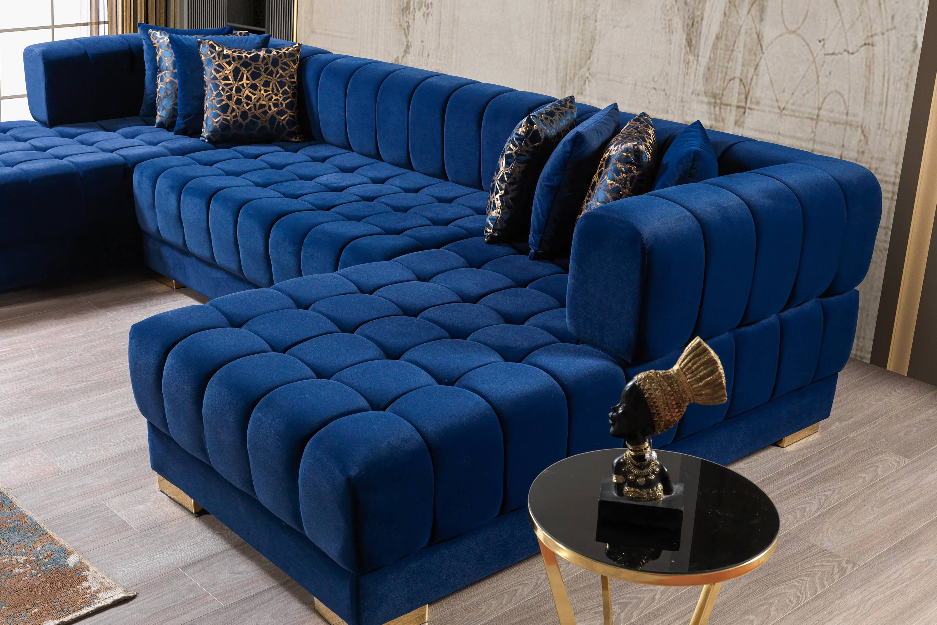 Nova Ariana Velvet Double Chaise Sectional - Blue