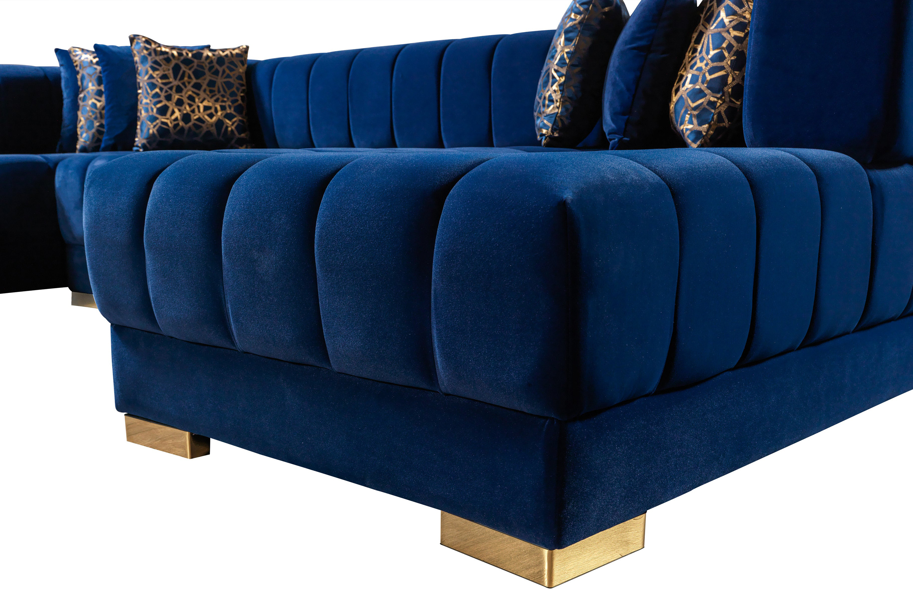 Nova Ariana Velvet Double Chaise Sectional - Blue