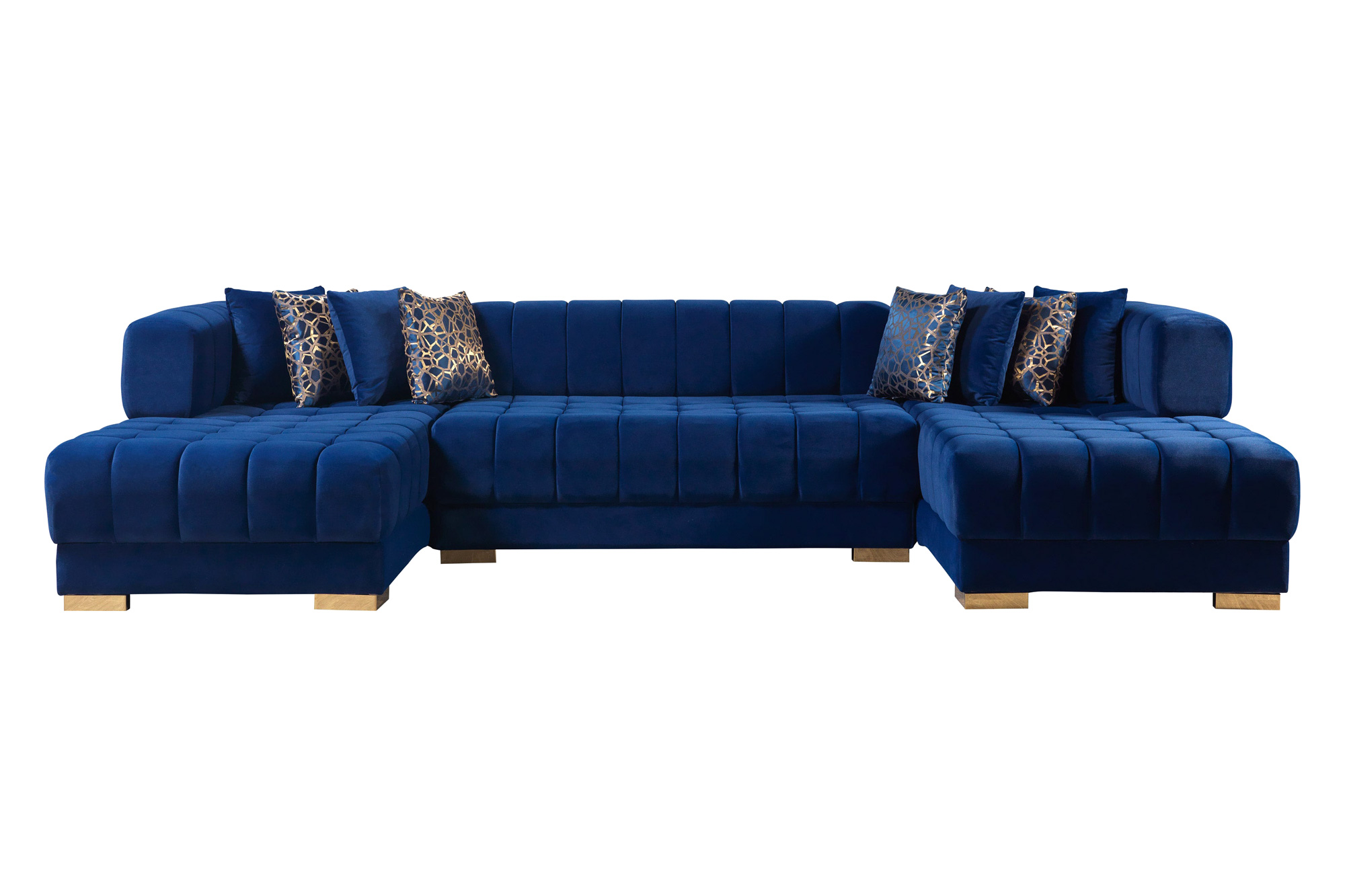 Nova Ariana Velvet Double Chaise Sectional - Blue