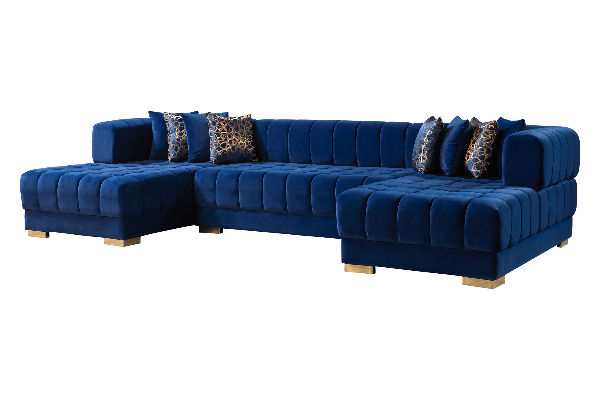 Nova Ariana Velvet Double Chaise Sectional - Blue