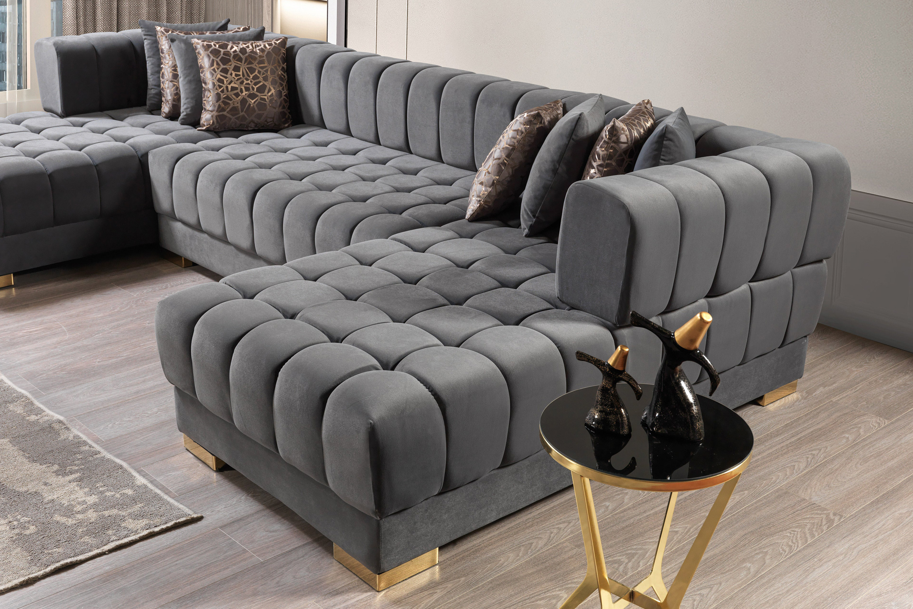 Nova Ariana Velvet Double Chaise Sectional - Gray