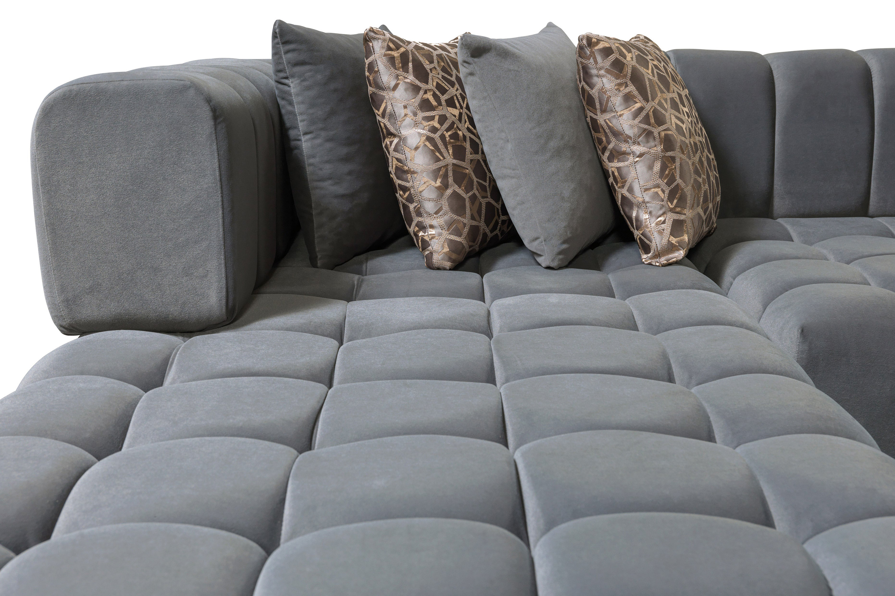 Nova Ariana Velvet Double Chaise Sectional - Gray