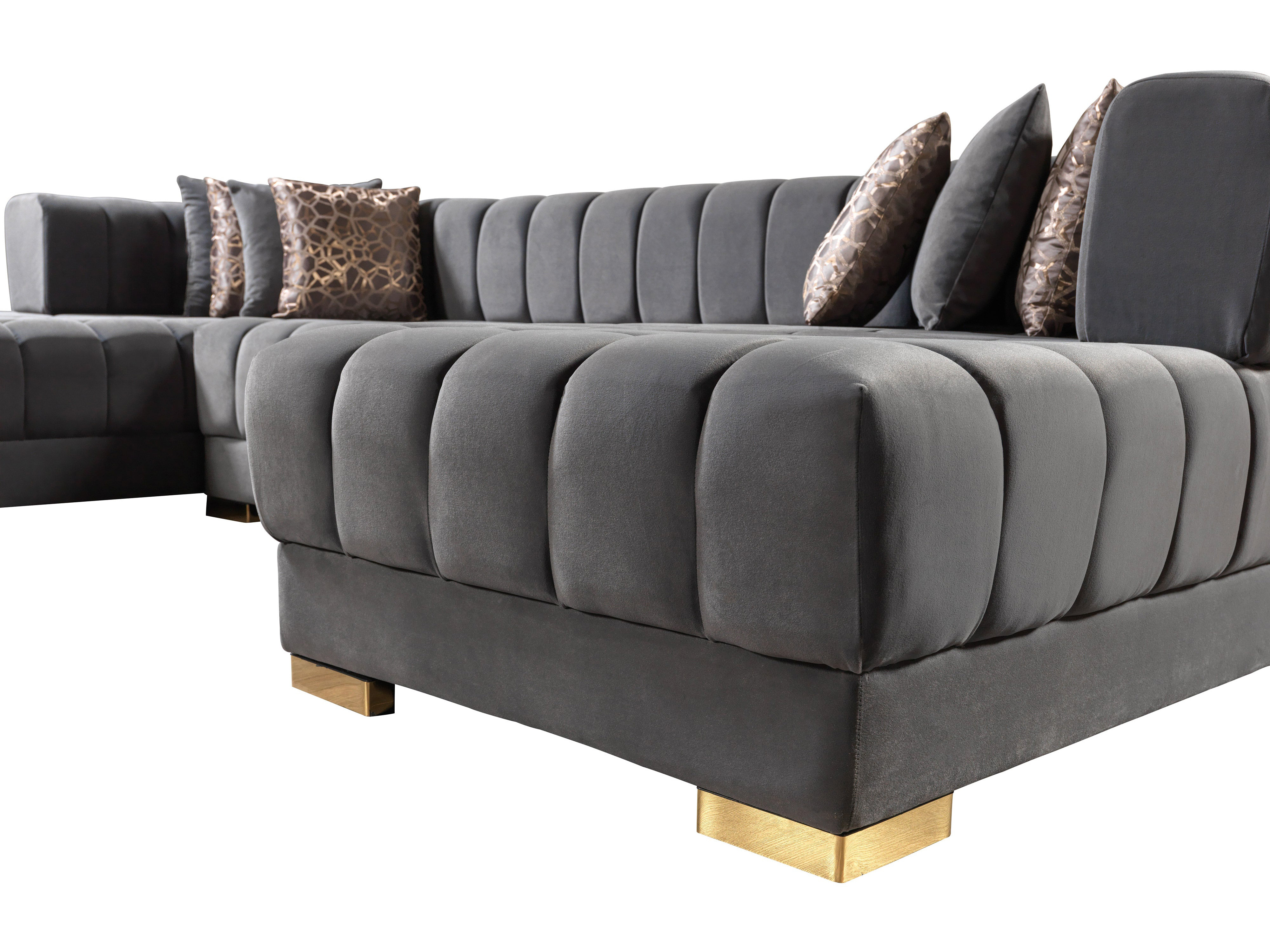 Nova Ariana Velvet Double Chaise Sectional - Gray